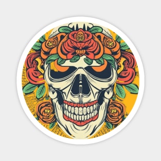 Skull with Orange Roses Magnet